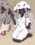 ambiguous_gender anthro blush bodily_fluids braided_hair breasts female group hair horn simple_background sweat sweatdrop sketchy_skylar nintendo pokemon generation_8_pokemon pokemon_(species) wooloo shear_(disambiguation) hi_res sketch