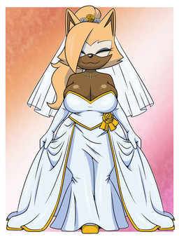 anthro big_breasts blonde_hair breasts bride cleavage clothed clothing dress female hair ponytail solo wedding_dress sonicguru idw_publishing sega sonic_the_hedgehog_(comics) sonic_the_hedgehog_(idw) sonic_the_hedgehog_(series) whisper_the_wolf canid canine canis mammal wolf hi_res