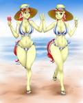 anthro anthrofied beach big_breasts bikini breasts clothed clothing crossgender curvy_figure cutie_mark dessert detailed_background duo female food footwear gesture hair high_five horn ice_cream looking_at_viewer multicolored_hair outside sand sandals seaside shoes skimpy smile swimwear two-piece_swimsuit voluptuous walking wide_hipped_female wide_hips pia-sama friendship_is_magic hasbro my_little_pony mythology flam_(mlp) flim_(mlp) equid equine horse mammal mythological_creature mythological_equine pony unicorn 2016 hi_res sibling_(lore) twins_(lore)