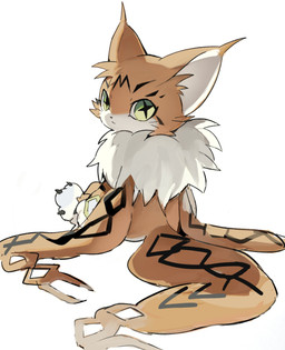 ambiguous_gender black_body black_fur cross-shaped_pupils fur fur_markings green_eyes looking_at_viewer markings neck_tuft orange_body orange_ears orange_fur orange_tail semi-anthro simple_background solo tail tuft white_background white_body white_fur sleepcat sleepcat15 bandai_namco digimon digimon_(species) meicoomon hi_res