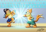 beach bottomwear clothing duo eyewear fur goggles male orange_body orange_fur punch shorts swimming swimming_trunks swimwear sagadreams nintendo pokemon buizel generation_4_pokemon mammal pokemon_(species) hi_res