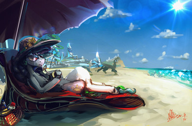 beak clothing cutie_mark detailed_background duo female feral hat headgear headwear hooves lying nude outside sand seaside sky sun water alumx friendship_is_magic hasbro my_little_pony mythology princess_celestia_(mlp) avian equid gryphon mammal mythological_avian mythological_creature absurd_res digital_media_(artwork) hi_res huge_filesize