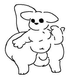 anthro balls big_balls big_tail black_nose dot_eyes genitals gesture hand_gesture huge_thighs male navel overweight overweight_male pointing pointing_at_self simple_eyes solo standing tail thick_thighs triangle_nose anonymous_artist rain_world videocult slugcat black_and_white monochrome