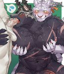 abs anthro armor balls barazoku big_pecs big_penis blush bodily_fluids canid canine canis cygames dominant dominant_anthro dominant_male dripping felid feline fellatio genital_fluids genitals group group_sex headgear headgear_only helmet helmet_only hi_res impwitter klaus_(world_flipper) leaking_precum male male/male mammal muscular muscular_male nimbus_(world_flipper) nude oral oral_penetration pantherine pec_grab pecs penetration penile penis precum precum_drip rolf_(world_flipper) saggy_balls saliva sex smile submissive submissive_anthro submissive_male sweat threesome tiger trio wolf world_flipper