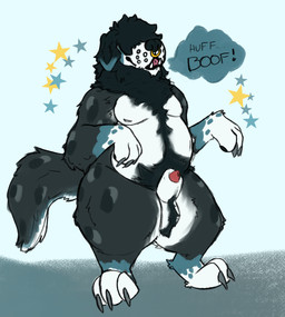 3_toes abstract_background animal_genitalia animal_penis anthro ball_tuft balls belly black_body black_fur black_hair black_lips black_nose blue_body blue_fur body_hair canine_genitalia canine_penis casual_nudity chest_hair claws digitigrade dipstick_ears ear_markings facial_piercing fangs feet finger_claws fingers floppy_ears front_view fur genitals hair hair_over_eyes happy happy_trail huge_thighs implied_transformation lips male moobs multicolored_body multicolored_ears multicolored_fur nose_piercing nose_ring nude open_mouth open_smile overweight overweight_anthro overweight_male paws penis penis_tip piercing pink_tongue ring_piercing ruff sheath smile solo standing star_polygon tail teeth thick_thighs three-quarter_view toe_claws toes tongue tuft white_body white_fur rui_the_sniffer rui_(rui_the_sniffer) canid canine canis domestic_dog mammal 2024 digital_media_(artwork) flat_colors full-length_portrait hi_res portrait
