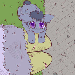 ambiguous_feral ambiguous_gender ambiguous_human biped blue_body blue_fur blue_hair blue_tail bottomwear clothing duo feral first_person_view fur grass hair hand_on_leg looking_at_viewer mostly_offscreen_character outside plant pleading_eyes purple_eyes quadruped sitting skirt solo_focus tail young young_ambiguous young_feral edgysketties fluffy_pony fluffy_pony_(species) human mammal 1:1 2024 digital_media_(artwork) hi_res story story_in_description