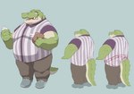 anthro belly big_belly bottomwear clothing green_body kemono male overweight overweight_male pants shirt solo topwear 00murice crocodile crocodilian reptile scalie 2023