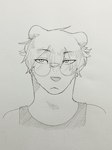 anthro blank_expression blank_stare clothing eyewear glasses hair looking_at_viewer male solo thick_neck topwear vest greenzlie bear mammal hi_res traditional_media_(artwork)