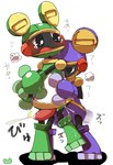 blush bodily_fluids cum cum_inside duo ejaculation genital_fluids machine male male/male open_mouth teary_eyes text thrust_lines thrusting capcom mega_man_(series) mega_man_battle_network toadman.exe amphibian frog net_navi robot toad_(frog) japanese_text