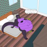 anthro anthro_pred anthro_prey bedroom black_body black_skin horn intersex oral_vore text vore willing_pred willing_prey dirtymac mythology dragon mythological_creature mythological_scalie scalie 1:1 absurd_res english_text hi_res