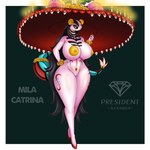 1:1 accessory anthro areola big_areola big_breasts black_eyes black_hair bodypaint bone breasts candle day_of_the_dead female flower flower_in_hair generation_3_pokemon genitals hair hair_accessory hi_res holidays huge_breasts la_catrina mila_(president_alexander) milotic nintendo nipple_dip nipples nude plant pokemon pokemon_(species) presialexander pussy skull solo thick_thighs white_body yellow_areola yellow_nipples