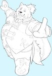 anthro boots clothing cravat dancing eyebrows footwear formal_clothing formal_wear male one_eye_closed overweight shoes smile solo thick_eyebrows topknot wink nikukyu299paw lifewonders live_a_hero yohack canid canine canis domestic_dog mammal nordic_sled_dog samoyed spitz hi_res line_art sketch