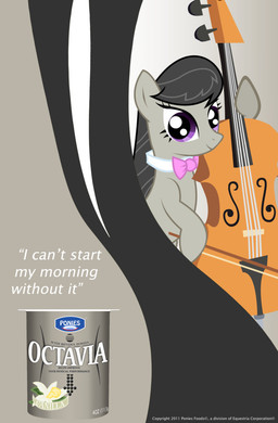 advertisement big_eyes black_hair bow_(feature) bow_(stringed_instrument) bow_tie bowed_string_instrument cello female feral fur grey_body grey_fur grey_hair hair holding_musical_instrument holding_object mostly_nude musical_instrument parody purple_eyes simple_background smile solo string_instrument text toony unknown_artist friendship_is_magic hasbro my_little_pony octavia_(mlp) earth_pony equid equine horse mammal pony english_text