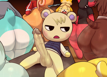 anthro aroused balls big_penis blush bodily_fluids butt erection female genital_fluids genitals group harem huge_penis looking_around male male/female motion_lines musk open_mouth penis piercing precum presenting presenting_hindquarters short_tail small_but_hung sweat sweaty_butt tail tuft chipchell animal_crossing nintendo cherry_(animal_crossing) hazel_(animal_crossing) isabelle_(animal_crossing) marshal_(animal_crossing) sable_able sprinkle_(animal_crossing) tammy_(animal_crossing) whitney_(animal_crossing) canid canine canis domestic_dog mammal rodent sciurid shih_tzu toy_dog tree_squirrel 2026 hi_res