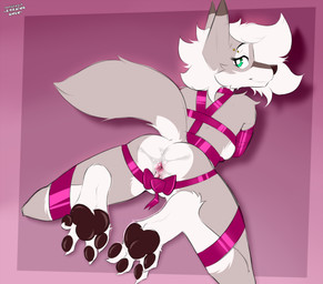 anthro anus biped breasts butt claws feet female fur genitals hair looking_at_viewer lying nude nude_anthro nude_female on_front paws rear_view smile solo tail toes vulva amazinggwen canid canine fox mammal hi_res