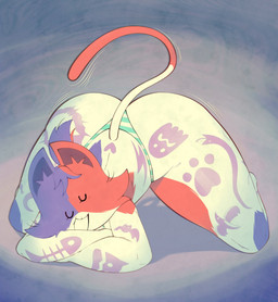 anthro ass_up big_butt blue_clothing blue_panties blue_underwear bottom_heavy bottomwear butt cheek_tuft clothing eyelashes eyes_closed facial_tuft female front_view fur head_tuft huge_butt open_mouth panties pattern_bottomwear pattern_clothing pattern_panties pattern_underwear purple_body purple_fur red_body red_fur sleeping solo striped_bottomwear striped_clothing striped_panties striped_underwear stripes thick_thighs tuft underwear white_body white_clothing white_fur white_panties white_underwear wide_hips gluestudd epic_games fortnite cate_meowdy domestic_cat felid feline felis mammal hi_res