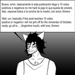 1:1 anthro beard black_and_white black_hair clothed clothing dialogue digital_media_(artwork) domestic_cat english_text facial_hair felid feline felis gradient_background hair hard_translated hi_res kimero_(kimero_kat) kimero_kat looking_at_viewer male mammal monochrome simple_background sketch solo spanish_text text translated