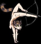 4_toes anthro arrow_(weapon) biped bow_(weapon) breasts feet female foot_archery fur genitals handstand holding_object holding_weapon nipples nude pawpads paws pink_pawpads pussy ranged_weapon simple_background soles solo tail toes tongue tongue_out transparent_background weapon jam_(artist) tei_(teinordica) domestic_cat felid feline felis mammal alpha_channel