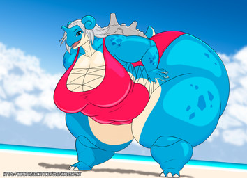 anthro belly bent_over big_belly big_breasts big_butt blue_body blue_eyes bottom_heavy breasts butt camel_toe cleavage clothed clothing eyelashes female hair huge_breasts huge_butt huge_hips huge_thighs hyper hyper_butt hyper_hips hyper_thighs looking_at_viewer one-piece_swimsuit overweight overweight_anthro overweight_female solo swimwear thick_thighs white_hair wide_hips xxsparcoxx nintendo pokemon octavia_(choujinvirus) generation_1_pokemon lapras mammal pokemon_(species) 2026 digital_media_(artwork) hi_res