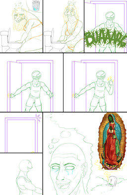 anthro bald blonde_hair bodily_fluids breasts clothing crying door female hair humor hungover ill long_hair male medicine open_mouth religion sharp_teeth smile swimwear tears teeth toilet tombstone vomiting jonsthaman monstro_village anon caimon alligator alligatorid crocodilian human mammal reptile scalie 2016 comic hi_res pictographics