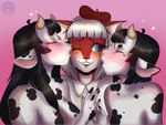 anthro beret bisexual blush clothed clothed/nude clothing eyes_closed female female/female group hair hat headgear headwear kissing kissing_cheek male male/female nude one_eye_closed trio unknown_artist nintendo pokemon amur_carp bovid bovine carp cattle cyprinid cypriniform eeveelution fish generation_1_pokemon hybrid koi mammal marine pokemon_(species) typical_carp vaporeon