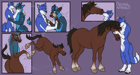 after_transformation anthro anthro_on_feral bestiality duo feral forced forced_transformation fur hooves horn kissing leash licking licking_lips male male/male mid_transformation mind_break simple_background size_difference species_transformation tongue tongue_out transformation transformation_sequence kiri-anko cobaltskyhunter canid canine equid equine horse hybrid mammal absurd_res comic hi_res sequence