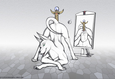 ass_up bent_over butt camera female feral genitals green_eyes masturbation orb pattern_background screen seductive simple_background solo spread_legs spreading vulva zafara_(artist) canid canine canis domestic_dog mammal