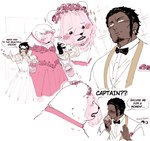 anthro beady_eyes blush bow_tie clothed clothing crossdressing dialogue dress fur group larger_anthro larger_male male male/male pink_clothing semi-anthro size_difference smaller_human smaller_male text wedding wedding_dress wedding_veil white_body white_fur nekokat42 one_piece bepo_(one_piece) trafalgar_law bear human mammal minkmen_(one_piece) comic english_text hi_res