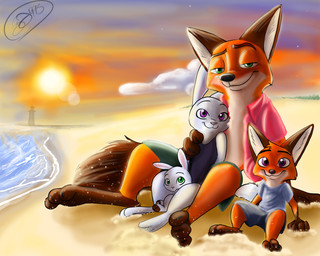 ambiguous_gender anthro beach clothed clothing detailed_background family fur green_eyes grey_body grey_fur group looking_at_viewer one-piece_swimsuit open_clothing open_shirt open_topwear orange_body orange_fur purple_eyes sand seaside shirt smile sun swimwear topwear water bluedragon1993 disney zootopia judy_hopps nick_wilde canid canine fox lagomorph leporid mammal rabbit red_fox true_fox 2018 5:4 absurd_res hi_res father_(lore) father_and_child_(lore) father_and_son_(lore) mother_(lore) mother_and_child_(lore) parent_(lore) parent_and_child_(lore) parent_and_son_(lore) son_(lore)