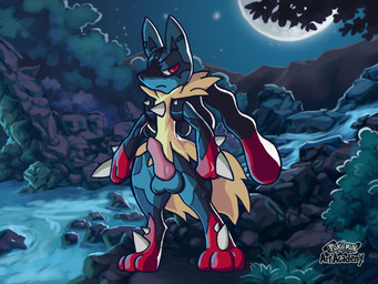 3_fingers 3_toes animal_genitalia animal_penis anthro arm_markings balls biped black_body black_fur black_markings blue_balls blue_body blue_fur canine_genitalia canine_penis detailed_background digitigrade dreadlocks ear_markings erection eye_markings facial_markings feet feral fingers fluffy forest front_view full_moon fur fur_markings fur_tuft genitals gloves_(marking) grass head_markings knot landscape leaf leg_markings light looking_at_viewer male markings moon mountain multicolored_body multicolored_fur nature neck_tuft night nude outside paws penis pink_penis plant pseudo_clothing pupils red_body red_eyes red_fur red_markings river rock sky slit_pupils snout socks_(marking) solo spikes standing star starry_sky text toes tree tuft water yellow_body yellow_fur rodricoro nintendo pokemon pokemon_art_academy canid canine generation_6_pokemon mammal mega_evolution mega_lucario pokemon_(species) 4:3 art_academy_(artwork) cel_shading digital_media_(artwork) english_text shaded