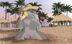 anthro areola backwards_baseball_cap backwards_hat ball baseball_cap beach big_breasts blonde_hair blue_eyes breasts butt clothing female genitals grey_body group hair hat headgear headwear huge_breasts looking_at_viewer male nipples outside palm_tree plant pussy sand solo_focus striped_body stripes sun_hat tree trio volleyball_(ball) mudwuff elena_(shastakovich) canid canine canis domestic_dog fish fox mammal marine mastiff molosser rottweiler shark 2024 hi_res