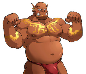 asian_clothing clothed clothing ear_piercing east_asian_clothing fundoshi japanese_clothing male musclegut muscular navel nipples not_furry pecs piercing simple_background solo topless underwear white_background maldu humanoid orc absurd_res hi_res