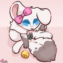 animal_genitalia animal_vulva anus bell black_vulva blue_eyes blush blush_lines bodily_fluids bow_ribbon canine_genitalia canine_vulva cunnilingus female feral fur genitals licking oral saliva self_lick sex tail tongue vaginal vulva white_body white_fur pankatares pankata canid canine canis domestic_dog mammal 1:1 signature