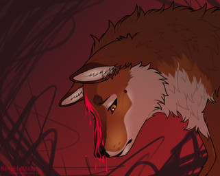 anthro bodily_fluids dripping facial_injury liquid_drip side_view solo wounded naughtystray canid canine canis dhole mammal wolf absurd_res bust_portrait digital_media_(artwork) hi_res portrait