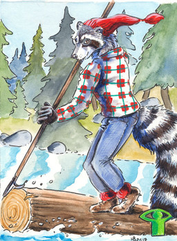 anthro boots brown_eyes clothing eyewear footwear forest glasses hat headgear headwear hook log male outside plant shoes solo tail tree water wood heather_bruton mammal procyonid raccoon 2017