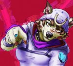 5_fingers anthro black_nose blue_nails brown_body brown_fur brown_hair clothed clothing colored_nails female fingers fur hair nails solo yellow_eyes limbo6_6 jojo's_bizarre_adventure canid canine mammal hi_res