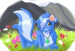 anthro biped blue_body breasts featureless_breasts female flower grass outside plant smile solo tail unknown_artist happy_tree_friends poptropica petunia_(htf) mammal mephitid skunk