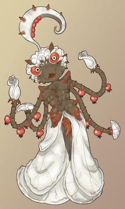 4_arms :3 animal_genitalia areola bodily_fluids clothing dress fangs flower food fruit genital_slit genitals gradient_background gynomorph intersex looking_at_viewer multi_arm multi_limb nipples penis penis_tentacles plant puffy_areola red_areola red_eyes red_nipples red_sclera simple_background solo standing sweat sweatdrop teeth tentacles ghoulshoot big_blue_bubble dawn_of_fire my_singing_monsters edamimi elemental_creature epic_edamimi flora_fauna 3:5 hi_res shaded