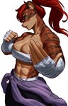 abs anthro chest_wraps countershading deltoids female fur green_eyes hair hand_wraps muscular muscular_female pecs pecs_with_breasts ponytail red_hair solo striped_body striped_fur stripes wraps sotcho felid mammal pantherine tiger 2022 absurd_res hi_res