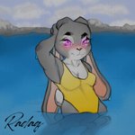 anthro clothing dripping female fur one-piece_swimsuit solo swimwear wet radaq third-party_edit disney zootopia judy_hopps lagomorph leporid mammal rabbit 1:1 2020 color_edit colored hi_res signature