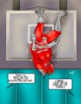 bdsm bodily_fluids bondage bound cum exhibitionism genital_fluids genitals male nude offscreen_character penis public solo text upside_down sunitai matt_(wackyfox26) canid canine fox mammal digital_media_(artwork) english_text hi_res