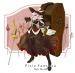 abstract_background alternative_fashion anthro arm_warmers armwear avian beak biped black_bottomwear black_clothing black_skirt boots border bottomwear braided_hair brown_horn chain clothing coffin detached_sleeves digital_media_(artwork) digital_painting_(artwork) dress feathers female footwear frilly goth gothic_lolita gun hair handgun hat headgear headwear hi_res high_heeled_boots high_heels holding_object holding_weapon horn j-fashion kemono lacing lolita_(fashion) melee_weapon musketeer pigtails pink_background pink_body pink_feathers pink_hair pirate_lolita pistol pixiv pixiv_fantasia ranged_weapon rapier red_eyes shadow shoes simple_background skirt solo sword topwear twin_braids vest victorian_goth weapon white_background white_border yoona