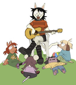 acoustic_guitar age_difference anthro ball beach_ball black_hair blonde_hair bodily_fluids boots bored bottomwear brown_body brown_fur brown_hair clothing collar dress embarrassed embarrassed_expression female fishnet_clothing fishnet_legwear footwear fur grass_field group guitar hair inflatable legwear male musical_instrument pants pattern_clothing pattern_shirt pattern_topwear pawpads plucked_string_instrument purple_body purple_fur red_body red_fur red_hair shirt shoes simple_background size_difference snot spiked_collar spikes string_instrument striped_clothing striped_shirt striped_topwear stripes sweat sweatdrop tail topwear unimpressed white_background white_body white_fur young decafbat american_opossum bear canid canine canis domestic_cat domestic_dog felid feline felis fox mammal marsupial hi_res unavailable_at_source