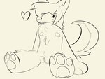 anthro big_clitoris big_eyes big_feet clitoris feet female genitals heart_symbol looking_at_viewer presenting solo spread_legs spreading tuft young young_anthro young_female v3nomdr3nch mira_(v3nomdr3nch) canid canine canis mammal wolf 4:3