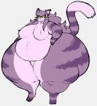 anthro atsuineko atsuineko_(character) belly big_belly big_breasts big_butt biped breast_tuft breasts butt crotch_tuft digitigrade dipstick_tail domestic_cat fat_arms featureless_breasts felid feline felis female fluffy fluffy_hair full-length_portrait fur grey_background grey_body grey_fur grey_hair hair hand_on_hip hi_res highlights_(coloring) huge_butt huge_hips huge_thighs hyper hyper_butt hyper_hips hyper_thighs long_hair looking_at_viewer mammal markings multicolored_body multicolored_fur multicolored_tail neck_tuft nude obese obese_anthro obese_female overweight overweight_anthro overweight_female pear-shaped_figure portrait purple_body purple_fur raised_tail sharp_teeth simple_background smile solo standing striped_body striped_fur striped_markings striped_tail stripes tail tail_markings teeth thick_thighs three-quarter_view tuft whiskers white_body white_fur wide_hips yellow_sclera