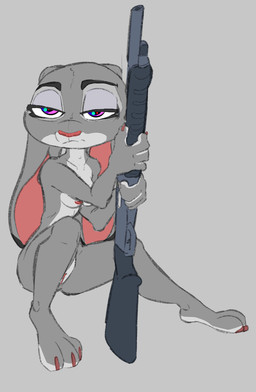 4_fingers anthro areola arms_bent barely_visible_genitalia barely_visible_vulva bent_legs biped black_ear_tips bored breasts brown_claws claws dipstick_ears ear_markings ears_down eyebrows eyelashes feet female female_anthro finger_claws fingers front_view fur genitals grey_background grey_body grey_fur grey_skin gun holding_gun holding_object holding_ranged_weapon holding_shotgun holding_weapon iris long_ears multicolored_body multicolored_ears multicolored_fur nipples nude nude_anthro nude_female pivoted_ears plantigrade pose pupils purple_eyes ranged_weapon shotgun simple_background sitting sitting_on_ground slim slim_anthro slim_female solo tired tired_eyes toes vulva weapon white_body white_fur auga disney zootopia judy_hopps european_rabbit lagomorph leporid mammal oryctolagus rabbit 2026 full-length_portrait hi_res portrait