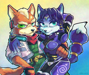 5_fingers anthro belt blue_body blue_fur blue_hair bodysuit breasts canon_couple circlet claws clothed clothed_anthro clothed_female clothed_male clothing dipstick_tail duo eyebrows eyelashes female finger_claws fingerless_gloves fingers fur gloves green_eyes hair hand_on_another's_hip hand_on_another's_shoulder hand_on_hip hand_on_shoulder hands_behind_head handwear humanoid_hands jacket kerchief male markings neckerchief neckwear orange_body orange_fur skinsuit tail tail_markings tan_body tan_fur teal_eyes tight_clothing topwear visor white_body white_fur flamesceza nintendo star_fox fox_mccloud krystal_(star_fox) canid canine fox mammal 2026 hi_res