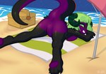 anthro anus aroused ass_up beach breasts butt clothed clothing female genitals horn night outside pussy raised_tail sand sea seaside shy smile solo tail topless water ursk mythology mahlci_gemhorn dragon mythological_creature mythological_scalie scalie absurd_res hi_res