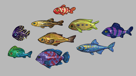 ambiguous_feral ambiguous_gender blue_body blue_eyes blue_fin blue_skin blue_tail closed_frown dorsal_fin feral fin frown frowning_at_viewer gills green_body green_eyes green_fin green_skin grey_background group larger_ambiguous larger_feral light looking_at_viewer markings mouth_closed multicolored_body multicolored_skin purple_body purple_skin purple_stripes red_body red_markings red_skin side_view simple_background size_difference smaller_ambiguous smaller_feral striped_body striped_skin stripes tail tail_fin teeth yellow_body yellow_eyes yellow_markings yellow_skin yellow_stripes thomas_caputo fish marine 16:9 2025 adobe_photoshop_(artwork) colored concept_art digital_drawing_(artwork) digital_media_(artwork) english_description hi_res lighting shaded widescreen