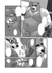 2018 5_fingers anthro anthro_on_anthro areola ball_fondling ball_grab ball_tuft balls bear belly biped black_border black_eyebrows black_nose bodily_fluids border bottomless canid canine chastity_cage chastity_device cheek_tuft close-up clothed clothing comic crouching detailed_background dialogue digital_drawing_(artwork) digital_media_(artwork) duo eyebrows eyewear facial_tuft fangs finger_on_penis fingers fondling fox front_view fur fur_markings fur_tuft genitals glasses greyscale half-closed_eyes half-erect hand_on_balls hands_behind_back head_tuft head_turned humanoid_hands inner_ear_fluff inside interspecies japanese_text lock looking_aside looking_at_another looking_at_genitalia looking_at_penis looking_away looking_up male male/male mammal markings monochrome moobs motion_lines multiple_scenes narrowed_eyes navel neck_tuft nipples nude oaks16 open_mouth padlock penile penis plant shirt side_view simple_background slightly_chubby slightly_chubby_male small_penis sound_effects speech_bubble standing sweat sweatdrop teeth text thick_eyebrows three-quarter_view tongue topwear touching_penis translation_request tree tuft undressing ursine vein veiny_penis white_background white_border window